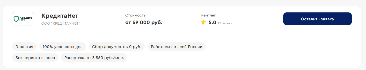 КредитаНет возглавляет рейтинг лучших фирм по банкротству граждан в Череповце по данным оценки сервиса «БФЛ.топ»
